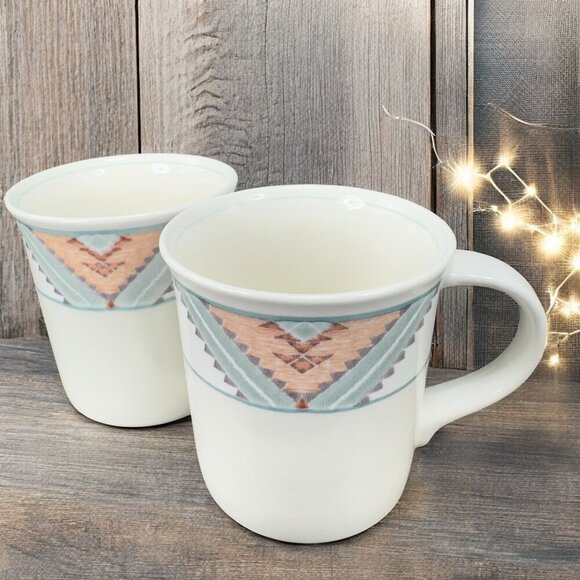 Mikasa Intaglio Santa Fe Ceramic Coffee Mug Cup Set 2 Mugs Cups Set Stoneware - Picture 11 of 14